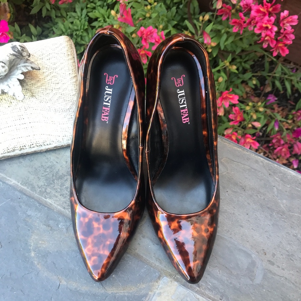 JUST FAB Patent Leopard Heels NWOT! - Picture 2 of 8